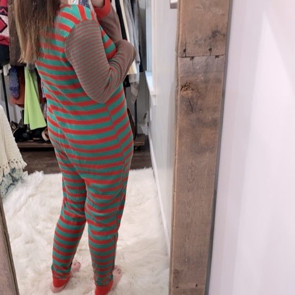 Target extra large onesie pajamas green & red striped snap button - Picture 3 of 8